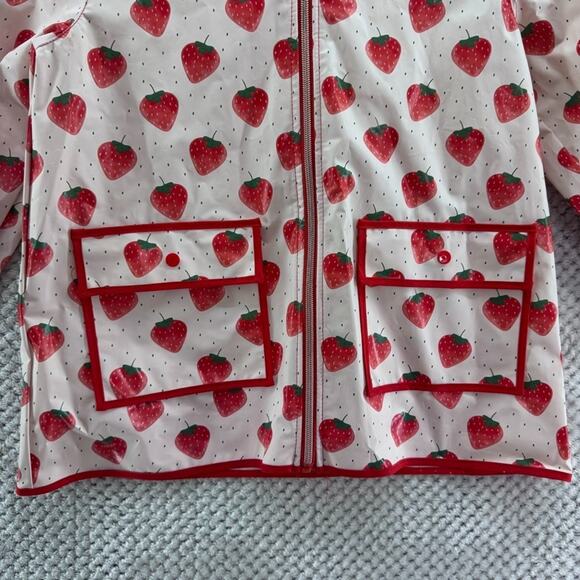Tahari Rain Jacket Girls 6 Pink Strawberries Full Zip Hoodie Pockets - Picture 4 of 10